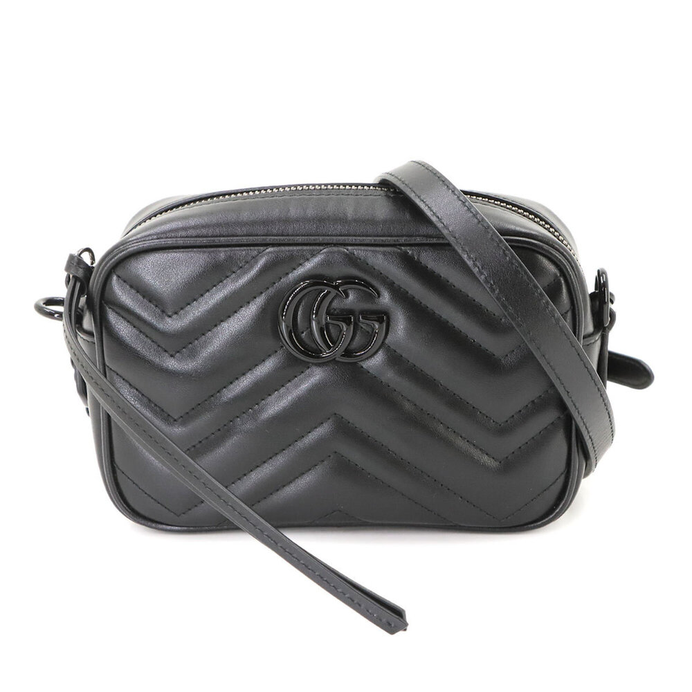 Gucci GG Marmont Mini Shoulder Handbag, Leather, Black, 634936, Silver Hardwa...